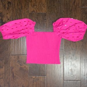 Queen of Sparkles — Hot Pink Cotton Rhinestone Smocked Top — Small — NEVER WORN